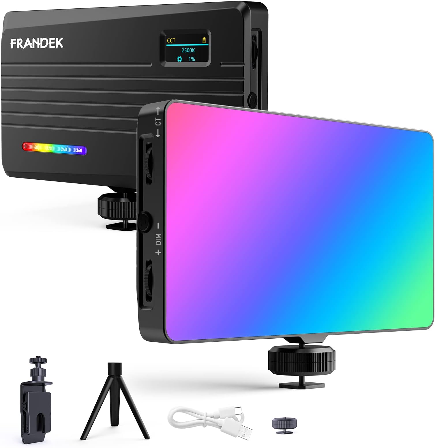 Portable Light for Photography, 4000mAh Rechargeable RGB On-Camera Video Lights 360°Full Color, LED Soft Video Conference Lighting Dimmable 2500K-9000K, Selfie Lighting for Live Streaming