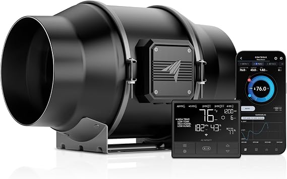 AC Infinity CLOUDLINE PRO T6 150mm Quiet In-Line Duct Fan with Temperature VPD Controller, Built-in WiFi App Control, Exhaust Fan Ventilation