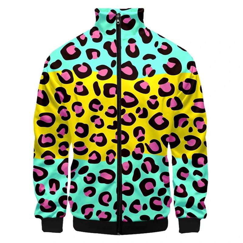 Chaqueta Bomber con Estampado de Leopardo para Hombre Abrigo cárdigan de Manga Larga con Cremallera Tops de Cuello Alto Chaqueta de Primavera otoño Abrigos con Bolsillo