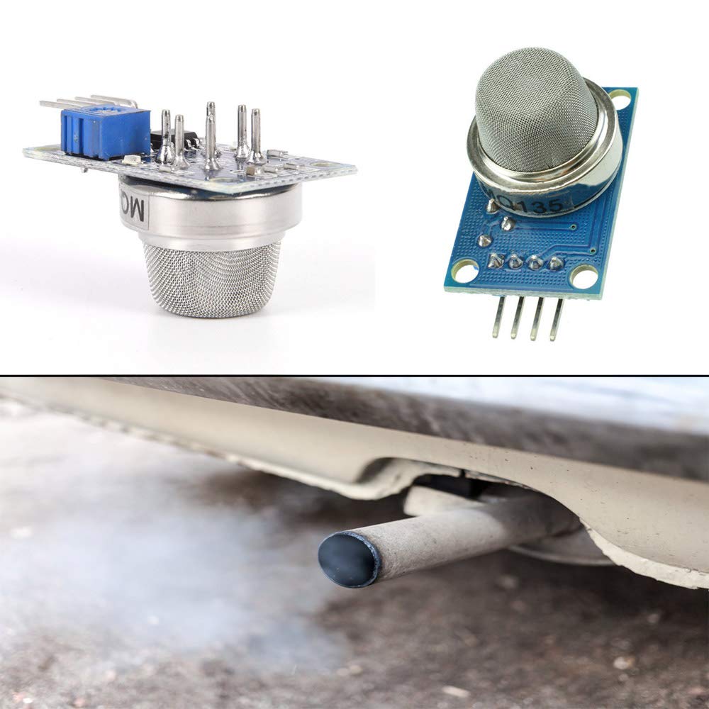 MQ135 Sensor Module with pin headers and car exhaust