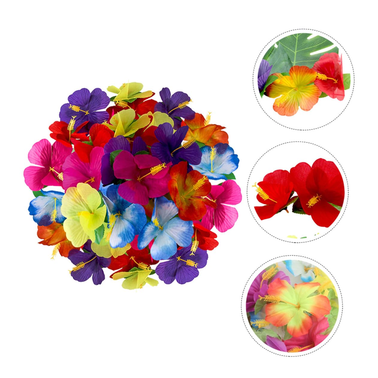 Hemobllo Einzigartiger Tropische Blumendekoration mit 72 Künstlichen Hibiskusblüten aus Stoff als Sommerfest Dekoration und Fotorequisiten für Themenpartys Zufällige Farbe