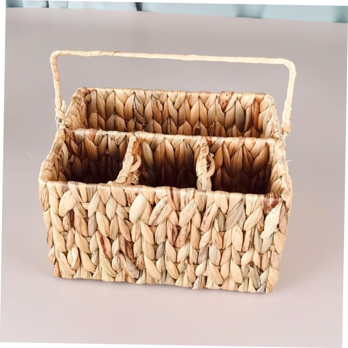 Cabilock Cesta Fuerte de Almacenamiento Tejida de Hyacinth y Multifuncional Compartimentos para Cubiertos y Utensilios de Cocina para Organizar en Cocina o Baño