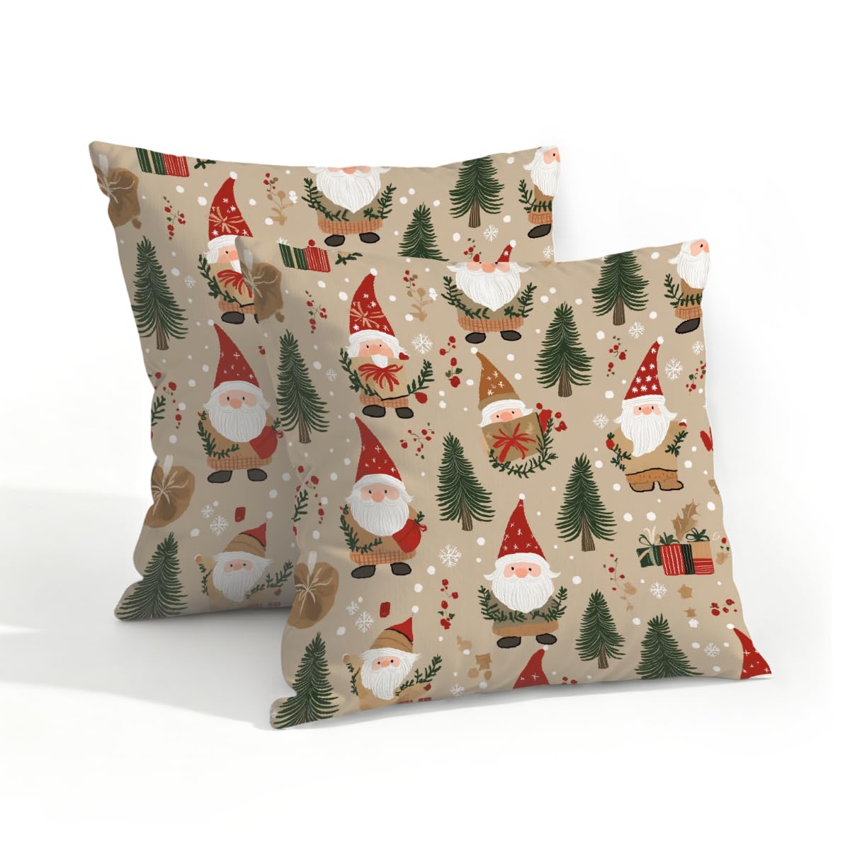 Outdoor Pillow Covers Waterproof Pillowcases 18x18IN Set of 2 Christmas Tree Santa Claus On Retro Decorative Throw Cushion Case for Couch Sofa Garden Patio Furniture