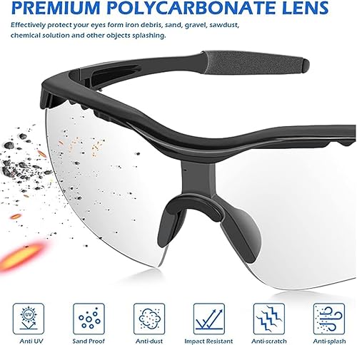 Miniatura 4 de Gafas de seguridad antiarañazos, gafas de trabajo antivaho, lentes de policarbonato que filtra el 99.9% de los rayos UV