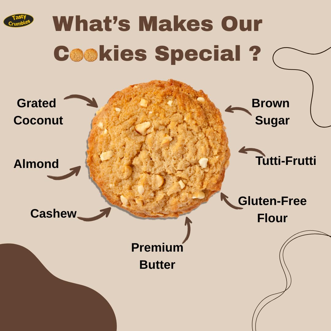 Tasty Crumbles Dryfruit Coconut Cookies- Eggless Cookies, Healthy snack, 200gm, Pack of 1 1