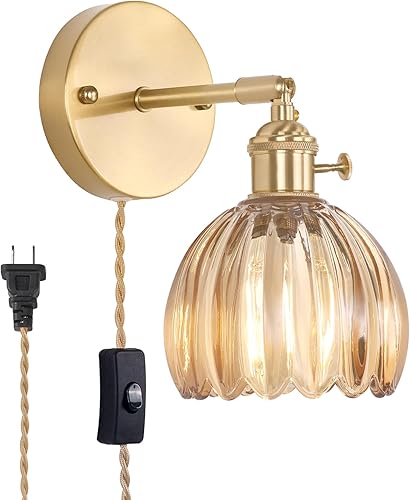 Miniatura 20 de Candelabro de Pared Vintage Operado por Batería con Linda Lámpara de Vidrio Transparente de Tulipán, Luz de Pared Recargable Inalámbrica Alimentada