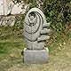 Teamson Home Garten Outdoor Brunnen Moderner Ovaler Brunnen mit warmen LED-Lichtern, Einstellbarer Fluss, Robustes dunkelgraues Steinoptik-Finish