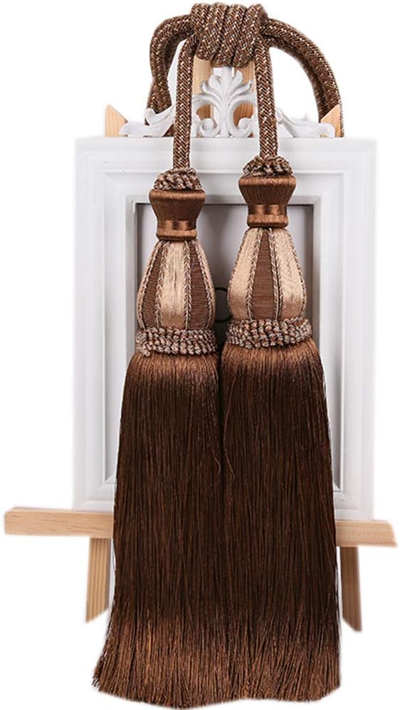 Set of 2 High-Grade Double Balls Curtain Buckle Bandage Beaded Tassels Curtain Tiebacks (Light Coffee)