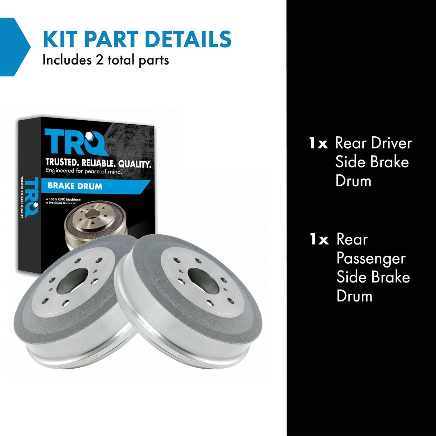 TRQ Rear Brake Drum Pair Set for 2009-2013 Chevy Silverado 1500/2009-2013 GMC Sierra 1500