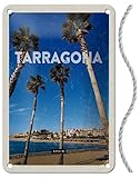 En relief et laqué mat Plaque en tôle avec cordon 30 x 20 cm Espagne Voyage ville Pays Tarragone Espagne Palmiers avec vue sur la mer Blechemma