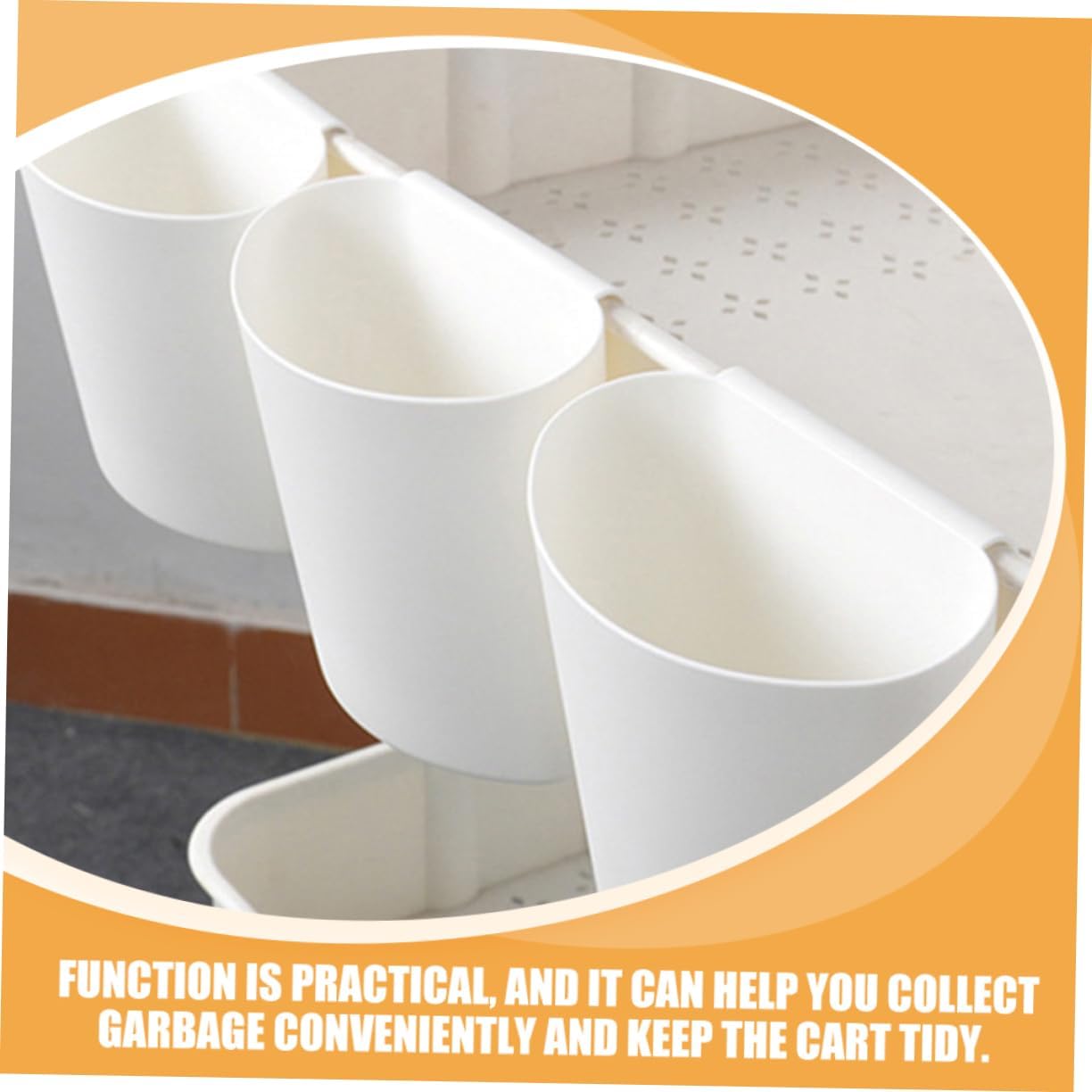3pcs Rolling Cart Hanging Bucket Storage Container for Makeup Tabletop Sundries and Accessories Portable Compact Design White for Beauty Salons and Home Use