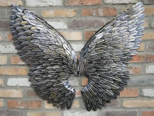 Silver & Brushed Gold Metal Angel Wings Wall Art Sculpture Plaque Home Garden Decor 90cm
