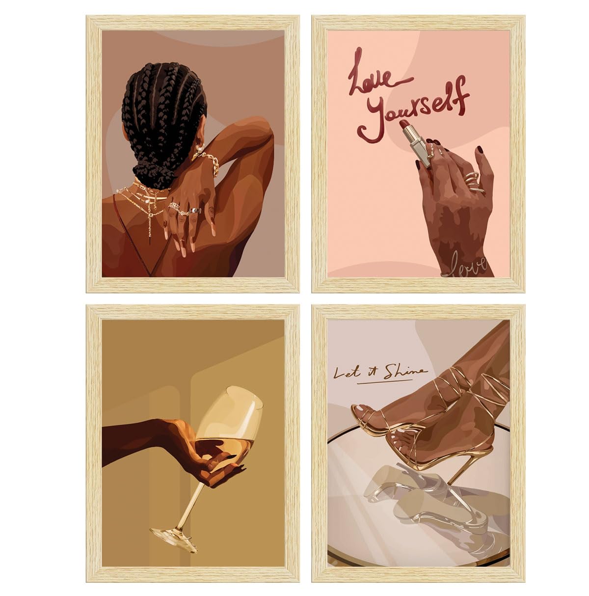 ArtX Paper Women Fashion Art Paintings with Frames for Wall Decor, Painting For Wall Decoration, Multicolor, Wall Decoration Items For Boutique, Set of 4