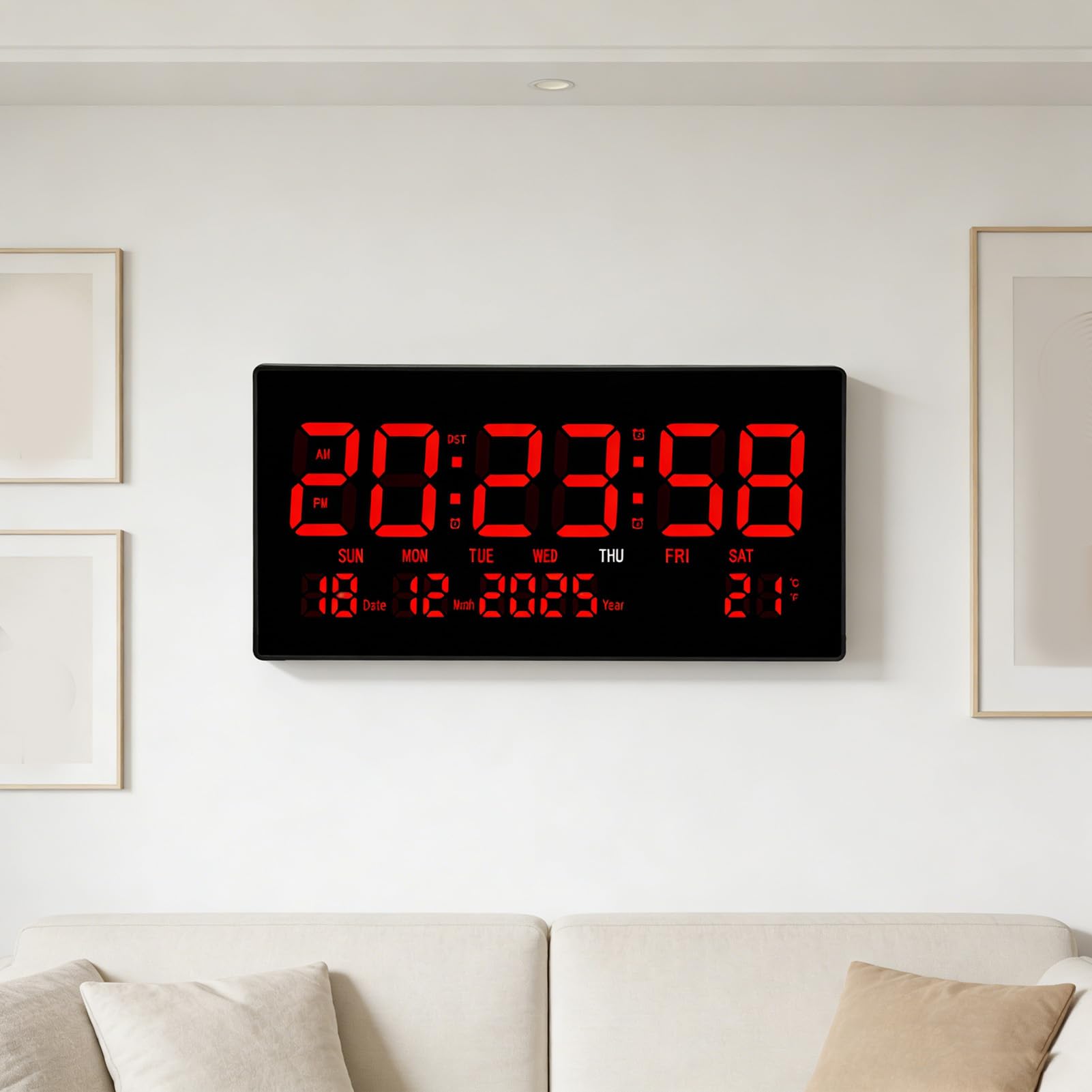 HEEPDD Große LED-Wanduhr, ABS-Digitaluhr mit Ewigem Kalender, Großes Plug-in-Display mit Ausschaltspeicher, Geräuschloser Betrieb für die Schule zu Hause, Im Büro
