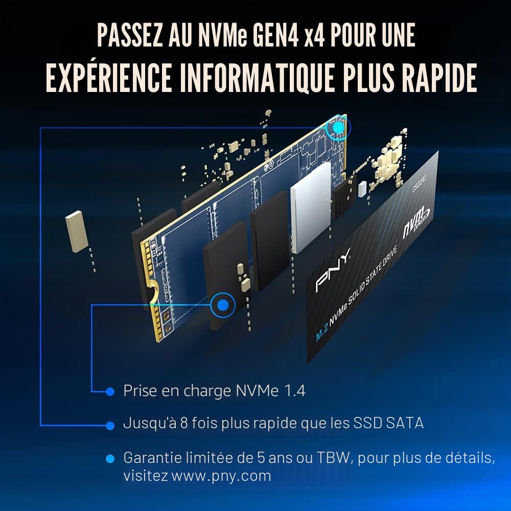 PNY CS2241 M280CS2241-500-RB Disque SSD Interne M.2 NVMe Gen4 x4 500 Go