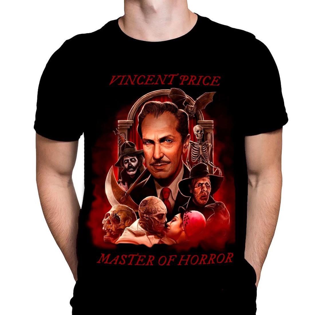 Wild Star Hearts Men's Black Master Of Horror - Vincent Price Horror T-Shirt