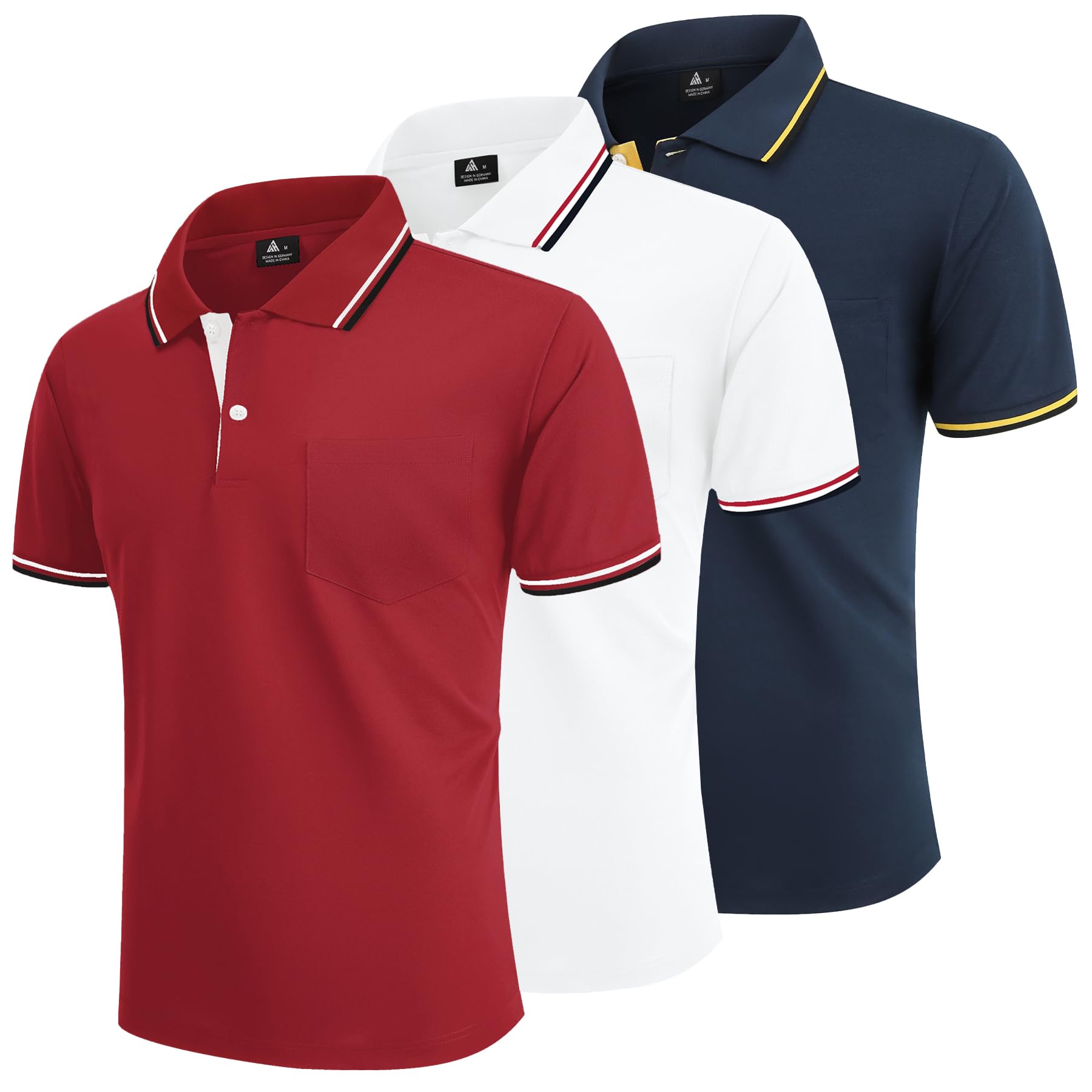 LLdress 3er Pack Poloshirt Herren Kurzarm Atmungsaktiv Poloshirt Set Leichtes Golf Polohemd Schnelltrocknend T Shirt