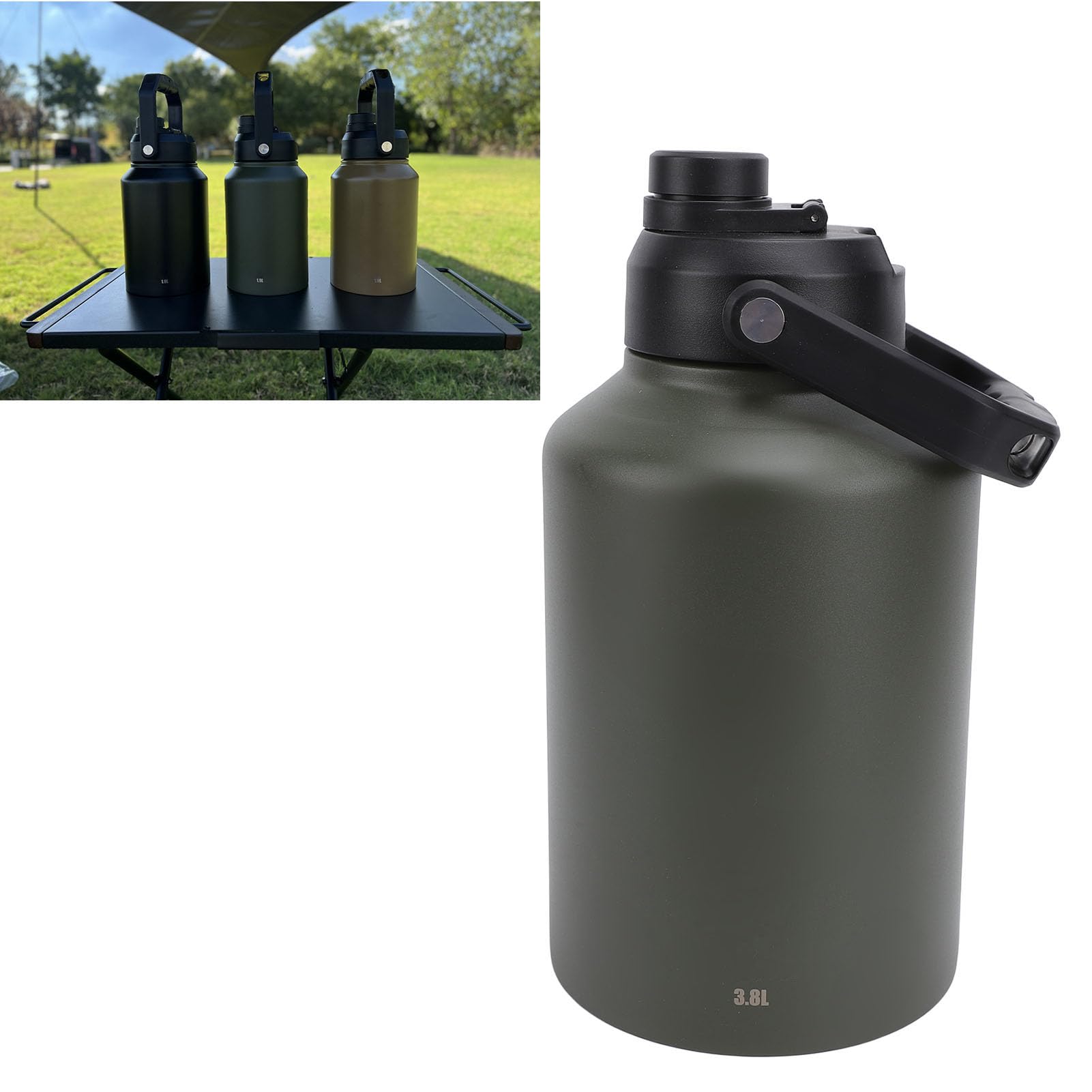 Botella de Agua Deportiva de 3,8 Litros con Aislamiento (ejercito verde)