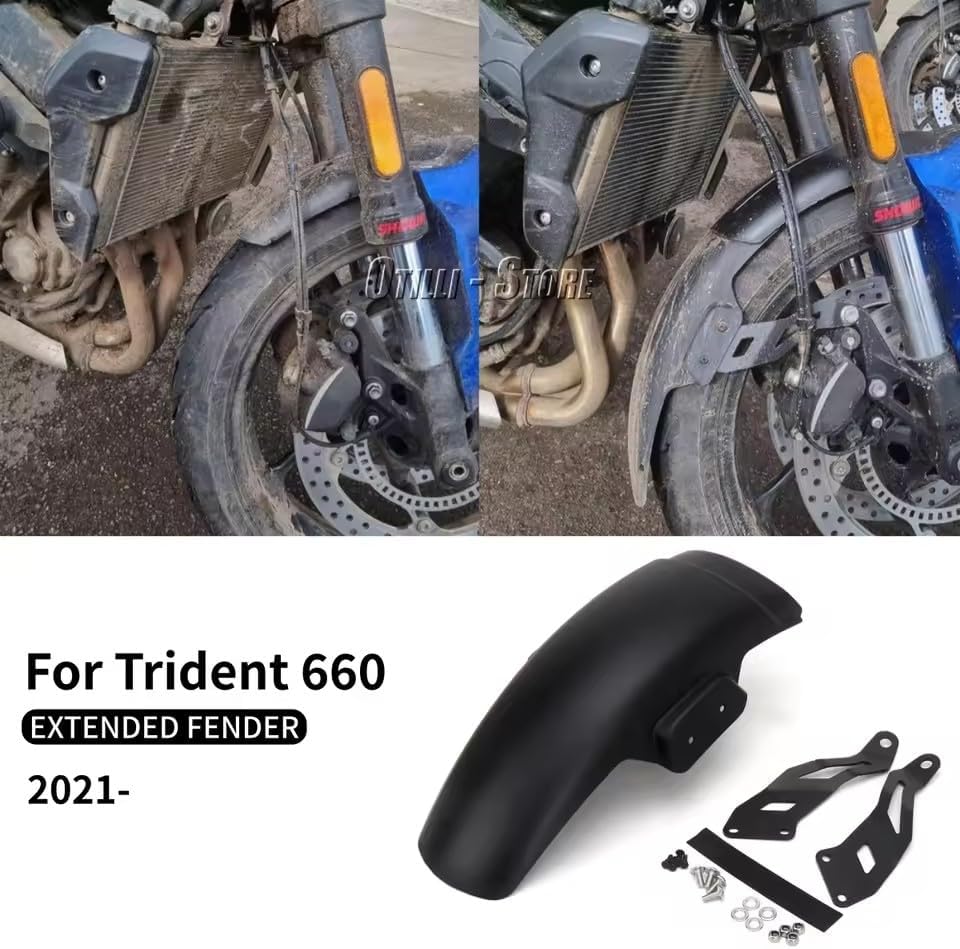 New Motorcycle Extended 310mm Mudguard ABS Mud Guard Kit Front Fender for Trident 660 TRIDENT660 Trident660 2021 2022 2023 2024