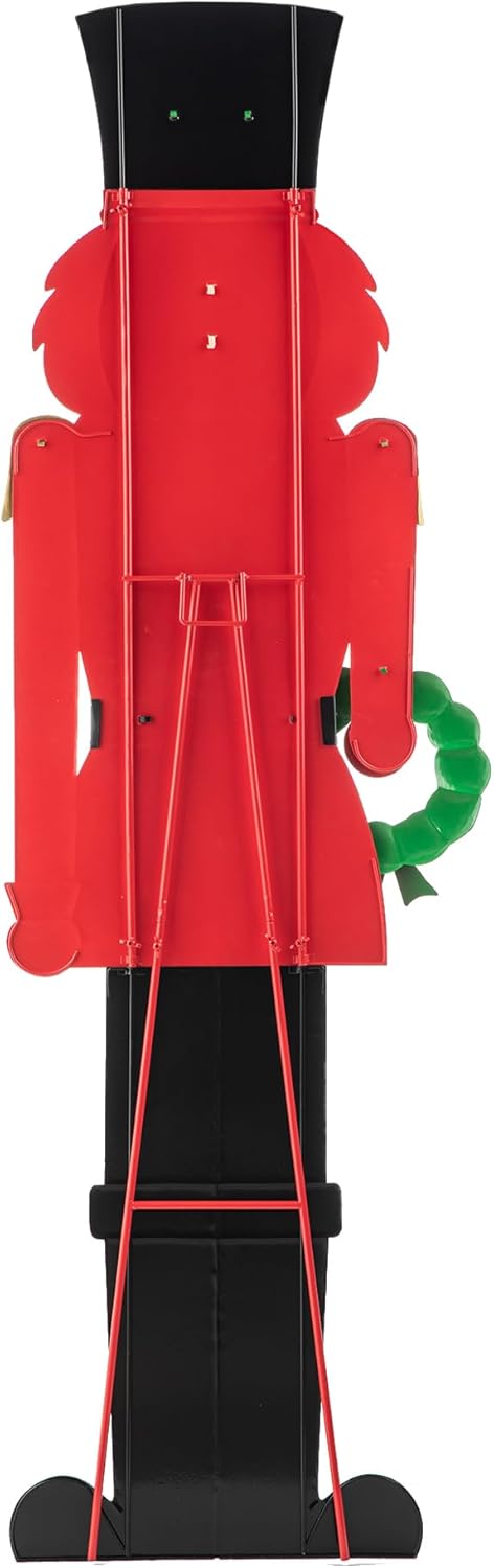 Glitzhome 60”H Metal Christmas Soldier Nutcracker Porch Decor Rustic Nutcracker w/Wreath Standing Porch Sign Merry Christmas Welcome Sign Holiday Party Outdoor Indoor Xmas Decorations