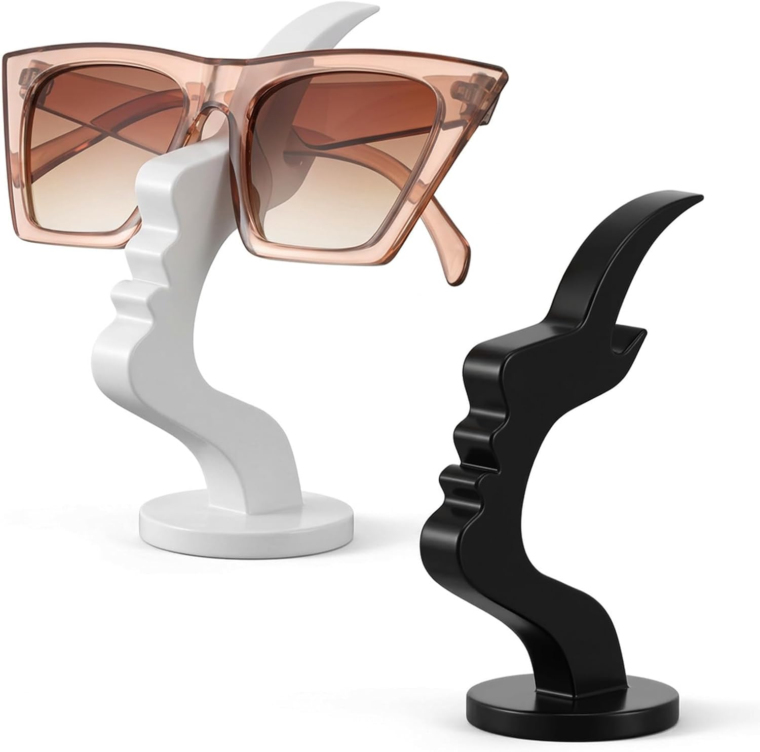 Glasses Holder for Nightstand, 2 Pack Glasses Stand with Abstract Face Design, Black White Eyewear Organizer for Desk Office Home Decor