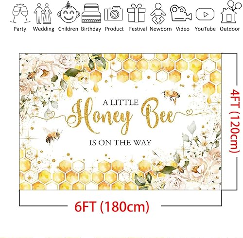 Miniatura 6 de Mocsicka Telón de fondo de abeja para baby shower, temática de abeja, decoración de fiesta de baby shower, fondo floral dulce de panal abejorro,