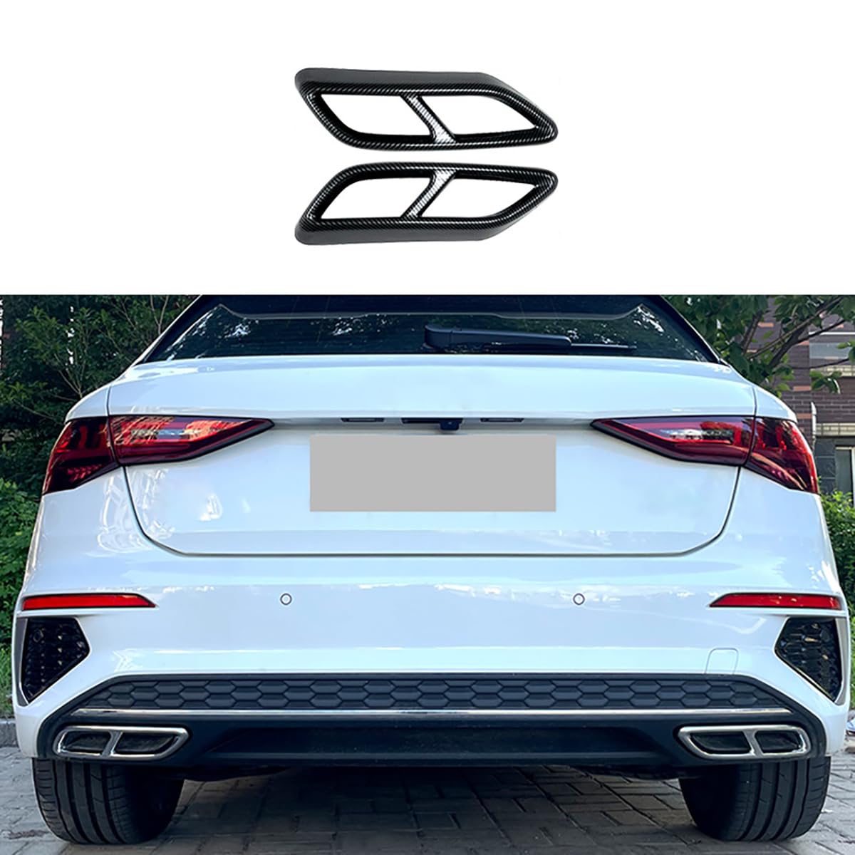 Cadre De Sortie D'échappement Pour Audi A3 8Y S Line 2021-2023 - ABS Noir/carbone/argent, Décoratif, Adhésif Puissant - 6