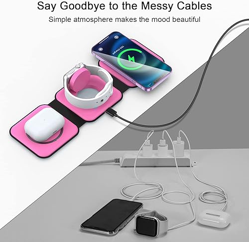 Miniatura 4 de Cargador inalámbrico 3 en 1, estación de carga inalámbrica magnética RTOPS para viajes, múltiples dispositivos, estación de carga GaN 3 en 1