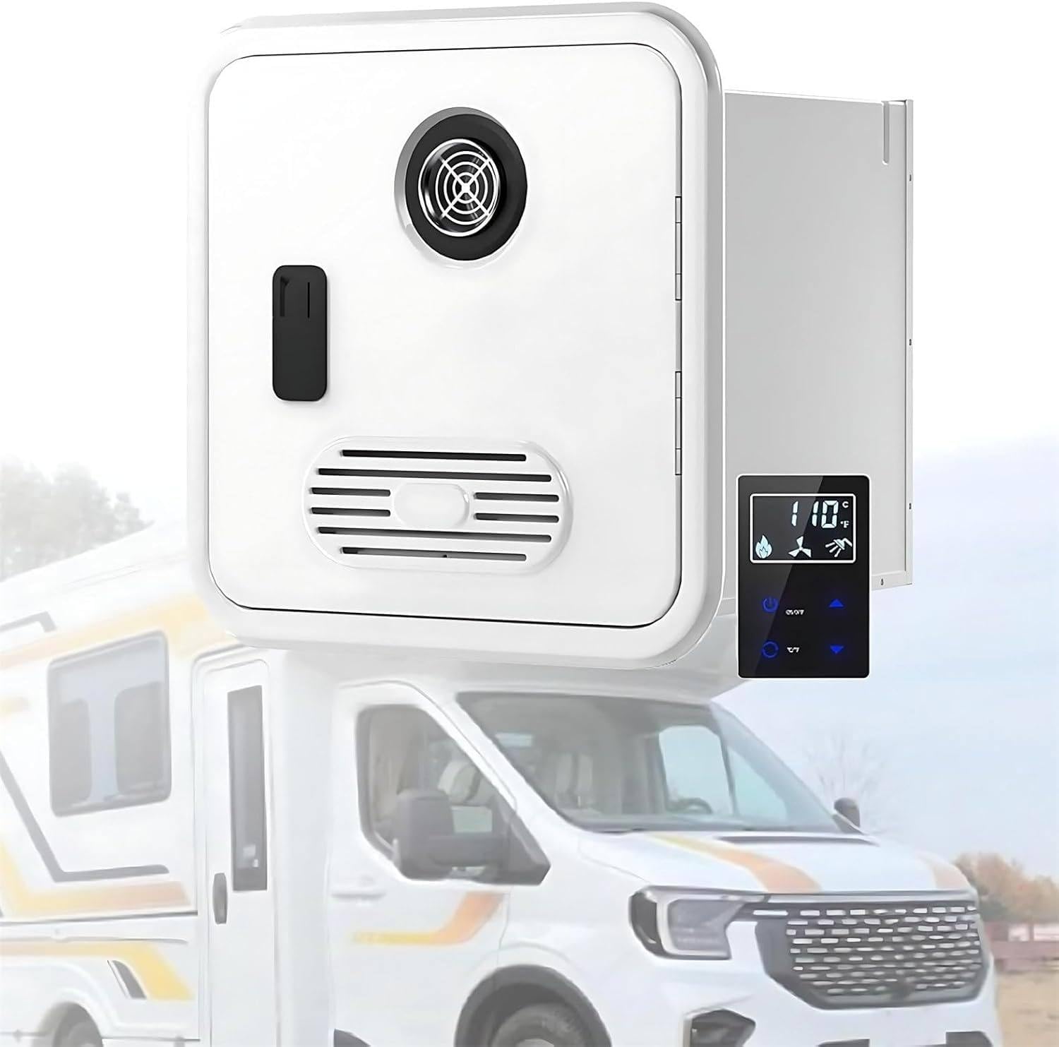 RV Tankless Water Heater, 55,000 BTU Camper Instant Water Heater Propanes with Digital Display and Multi-Protection, High Altitude Available, Compatible with All RV White