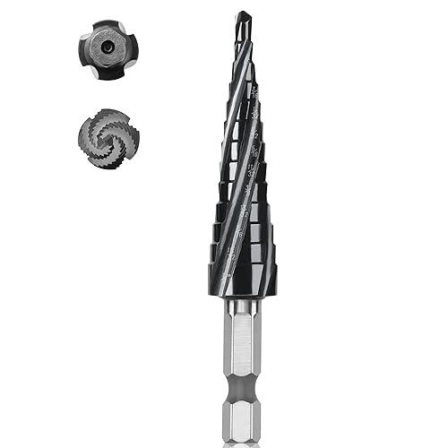 Vista 13 de Juego de 3 brocas escalonadas, brocas escalonadas en espiral de titanio HSS para metal, 31 tamaños