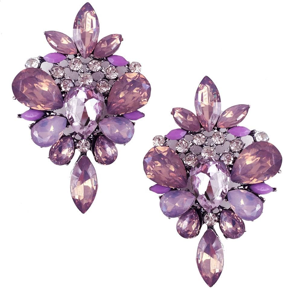 EXTRA LARGE Art Deco Antique Vintage Style Lavender Lilac Purple Amethyst Rhinestone Bridal Bridesmaid Wedding Prom Drag Queen Statement Cluster Earrings