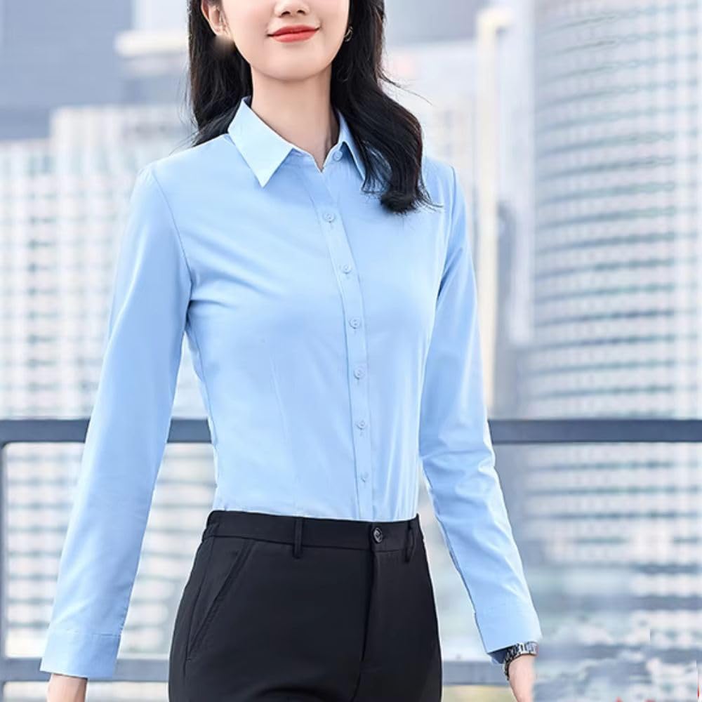 JYHBHMZG Mujer Oficina Traje Formal Camisa Manga Larga Blusa Color Sólido Elegante Simple Top