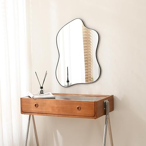 Irregular Wall Mirror Black Wave Shaped Metal Framed Wall Mirror