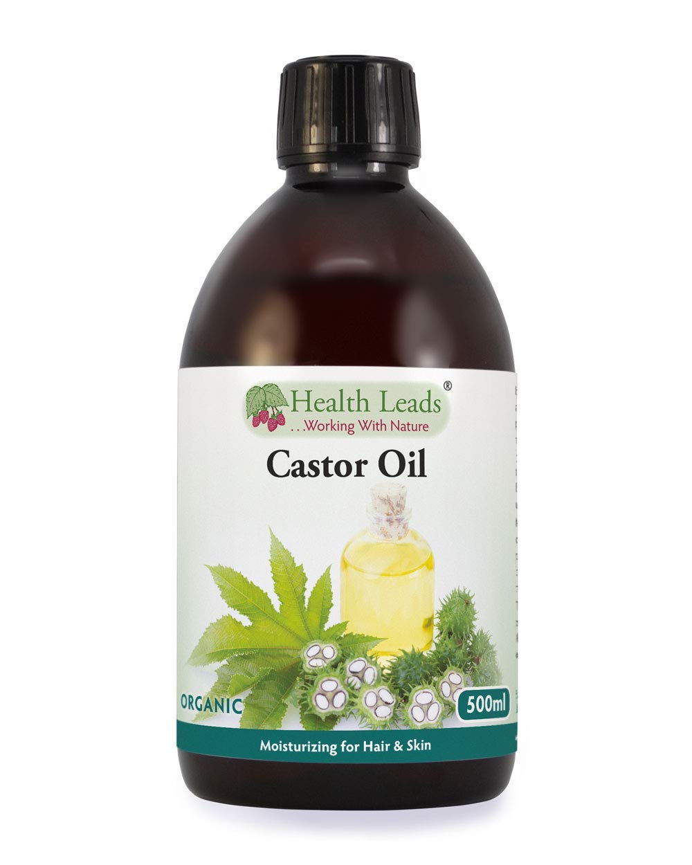Castor Oil Cold Pressed & Organic 500ml, Unrefined - Pure & Natural, No-GMO, Hexane & Solvent Free, Vegan, For Strong, Healthy, Shiny Hair, Beard, Eyelashes & Eyebrows, Ideal For All Skin Types