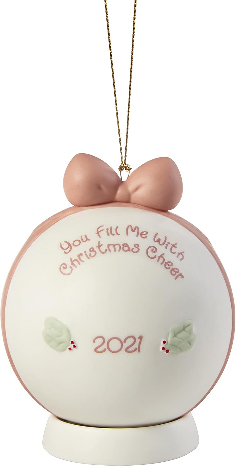 Precious Moments 211003 You Fill Me with Christmas Cheer 2021 Dated Bisque Porcelain Ball Ornament, White