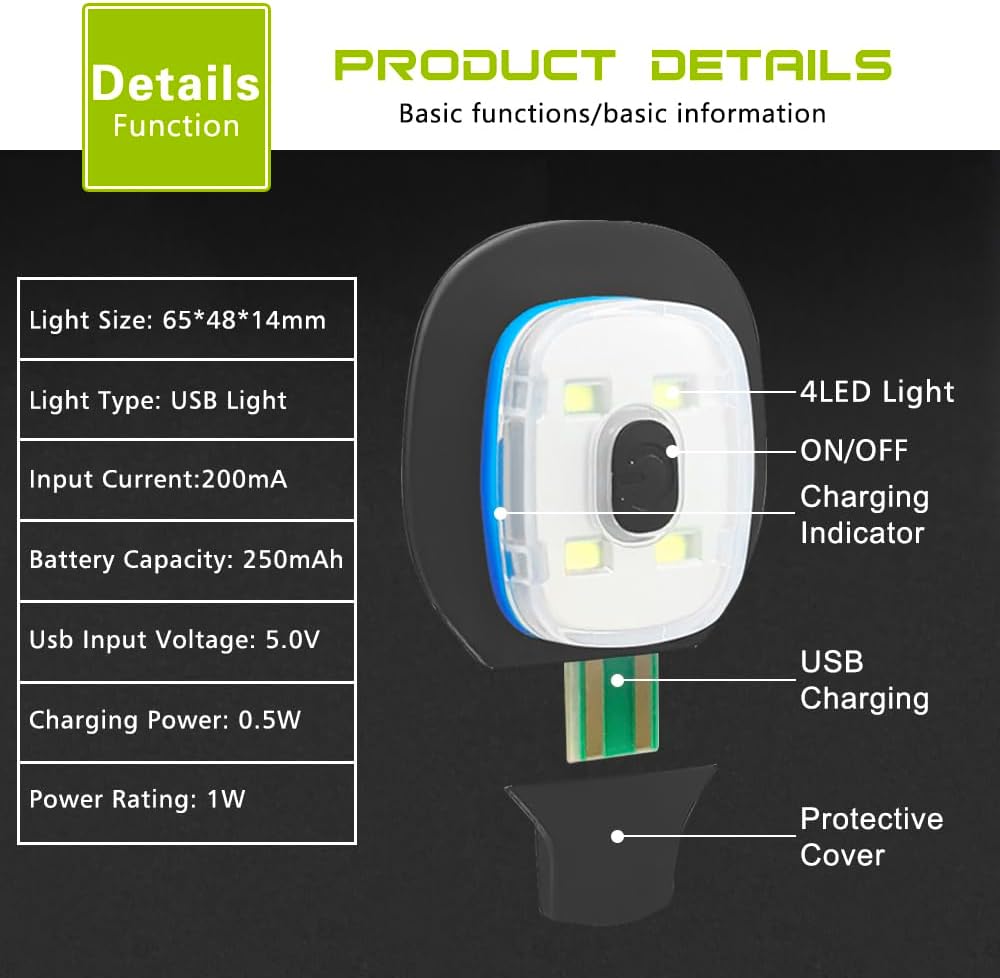 ATNKE USB Rechargeable LED Replacement Lights for Lighted Beanie Hat Lamp Red and Blue Flashing Alarm Waterproof Light/White Light/4PC