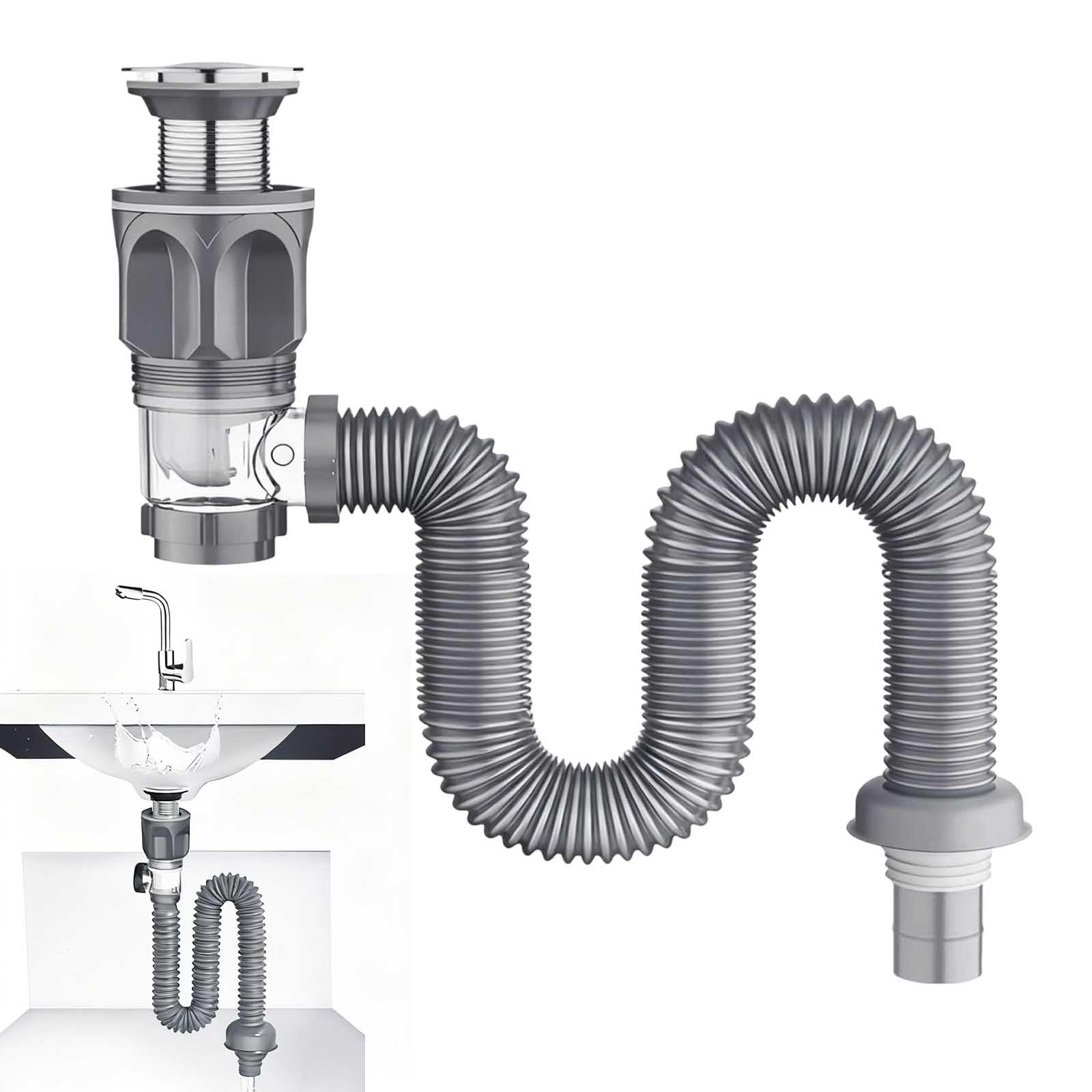 Bathroom Sink Drain Kit, Pop Up Waste with Flexible Waste Pipe