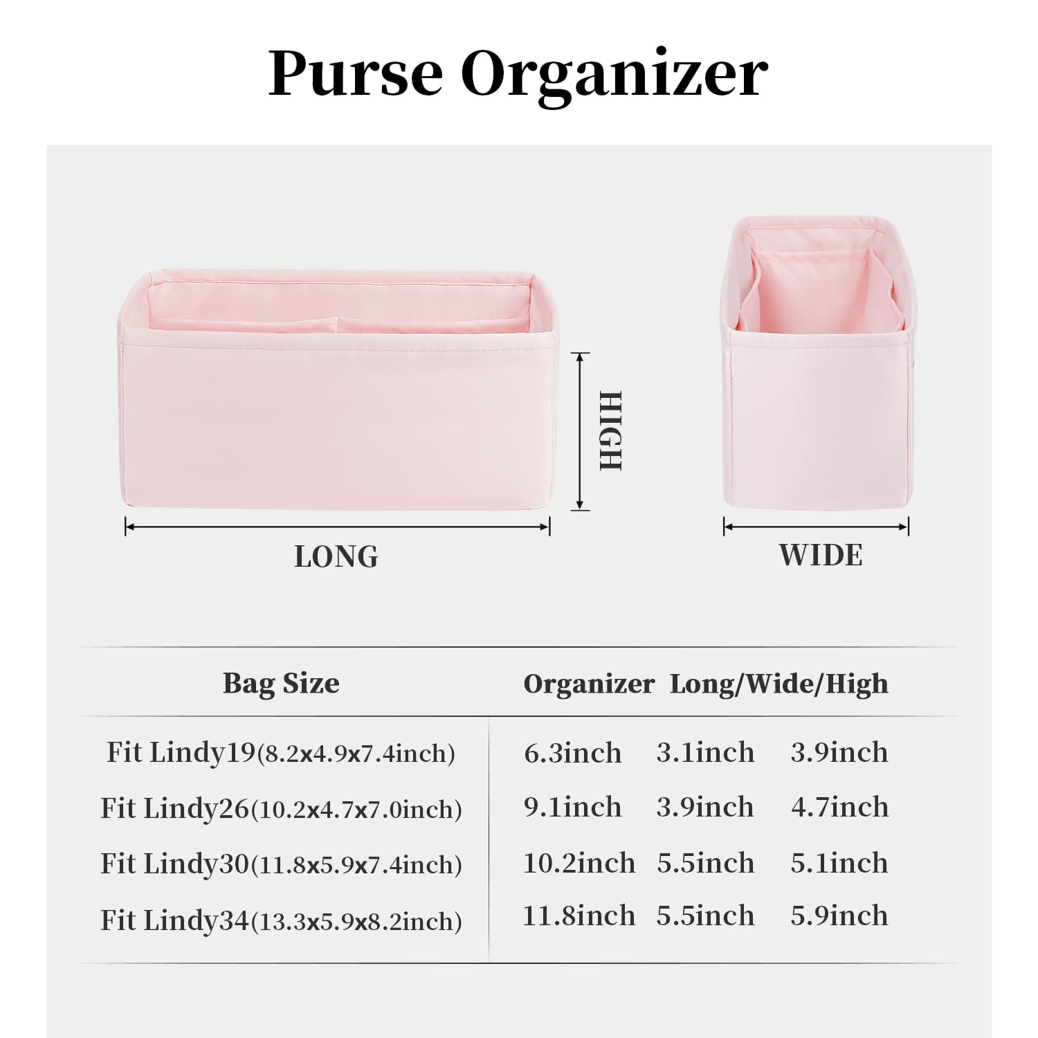 Organizer-Einsatz für Hermes-Taschen, luxuriöse Taschen, Aufbewahrung mit Seide, leichte Innentasche, kompatibel mit Lindy 26 Taschen, mehrere Taschen, großes Fassungsvermögen (Rosa,