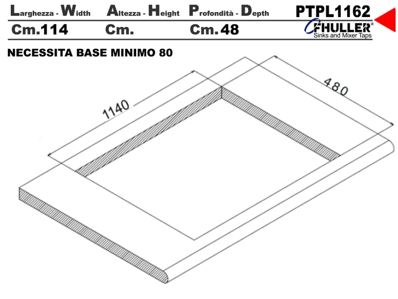 PTPL1162GB Lavello da Incasso, 116x50 cm, 2 Vasche con Gocciolatoio, Granito Nero, Serie Pietra Plus