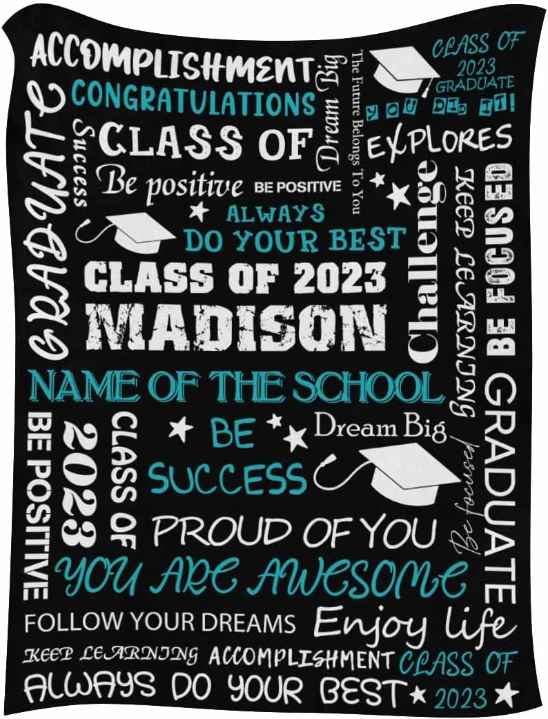 LOSARON Custom Blanket for Graduation Gift Follow Your Dreams Enjoy Your Life Class of 2023 Black Blanket Personalized Fleece Throw Blanket 2023 for Sister BFF Daughter Son Bedroom 50x60
