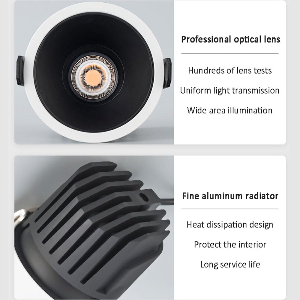 3-Pak 3,3-Calowych Opraw Oświetleniowych Led Do Wbudowania, Aluminiowa, Antyodblaskowa, Głęboka Listwa Maskująca, Ściemnialne Lampy Cri98 Do Renowacji, Oprawy Led Do Wbudowania O Temperaturze Barw 30