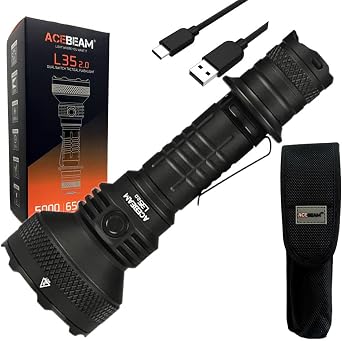 ACEBEAM L35 2.0 - Black L35 2.0 Flashlight Black C-Ree XHP70.3 HI LED w/Eco Sensa USB C Charging Cable Included