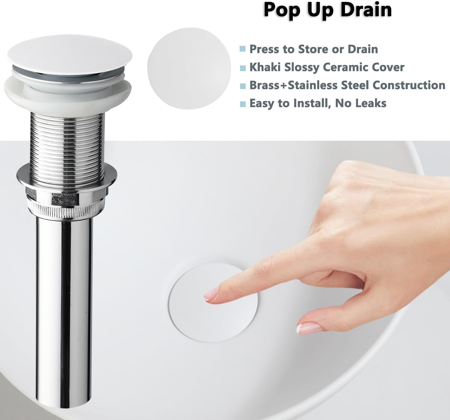 Stone Resin Bathroom Vessel Sink with Pop Up Drain 16" White Vessel Sink Above Counter, Round Sinks Bowl for Bathrooms (No Faucet Included)