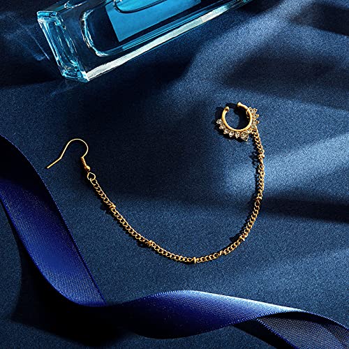 3 Pieces Nose Hoop Chain Rings Double-layer Septum Non Piercing Nose Hoop Ring Dangle Chain Earrings4