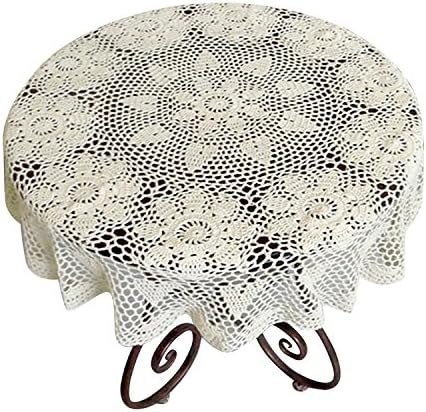 Laivigo New Handmade Crochet Lace Round Table Cloth Doilies Doily,43 Inch,Beige