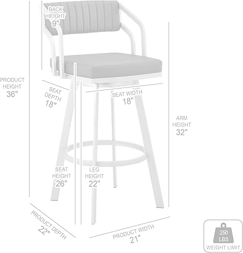 Vista 118 de Armen Living Prinz Taburete giratorio de 26 pulgadas de altura de mostrador en piel sintética negra y acabado de acero inoxidable cepillado