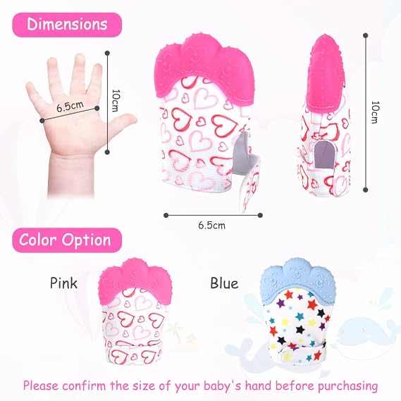 2Pack Silicone Teething Mitt, Soothing Infant Teething Mitten Pain Relief, Prevent Scratches Glove, Safe Silicone Teething Toys for 0-12 Months