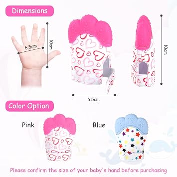 2Pack Silicone Teething Mitt, Soothing Infant Teething Mitten Pain Relief, Prevent Scratches Glove, Safe Silicone Teething Toys for 0-12 Months