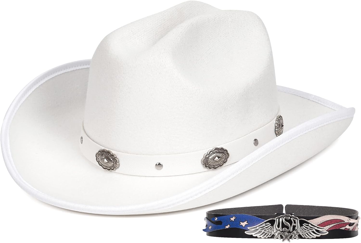 Cowboy Hats for Women & Men Felt Cowgirl Hat with Belt Buckle Wide Brim Western Hat