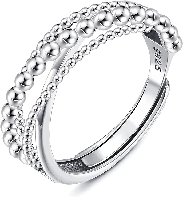 MILACOLATO 925 Silver Adjustable Ring For Women Men Girls Retro Sterling Silver Knuckle Rings With Bead Chain Stress Relief Band Ring Thumb Rings Engagement Ring jewelry